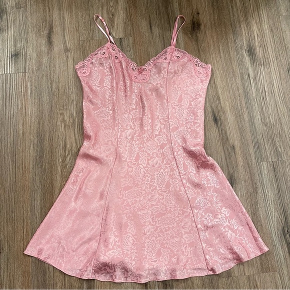 Vtg Adonna Slip Dress Women’s Large Pink Floral Lace Mini Coquette USA Sabrina - Picture 1 of 9